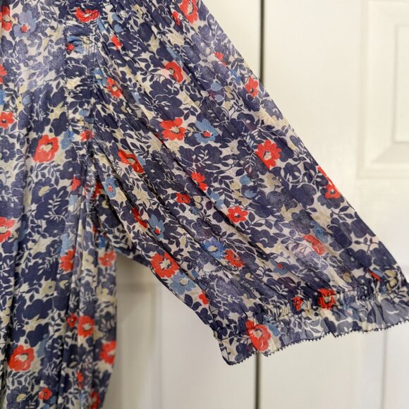 Polo Ralph Lauren Blue Floral Maxi Dress XL Boho-Chic Tie Neck Smocked Waist - Picture 6 of 13
